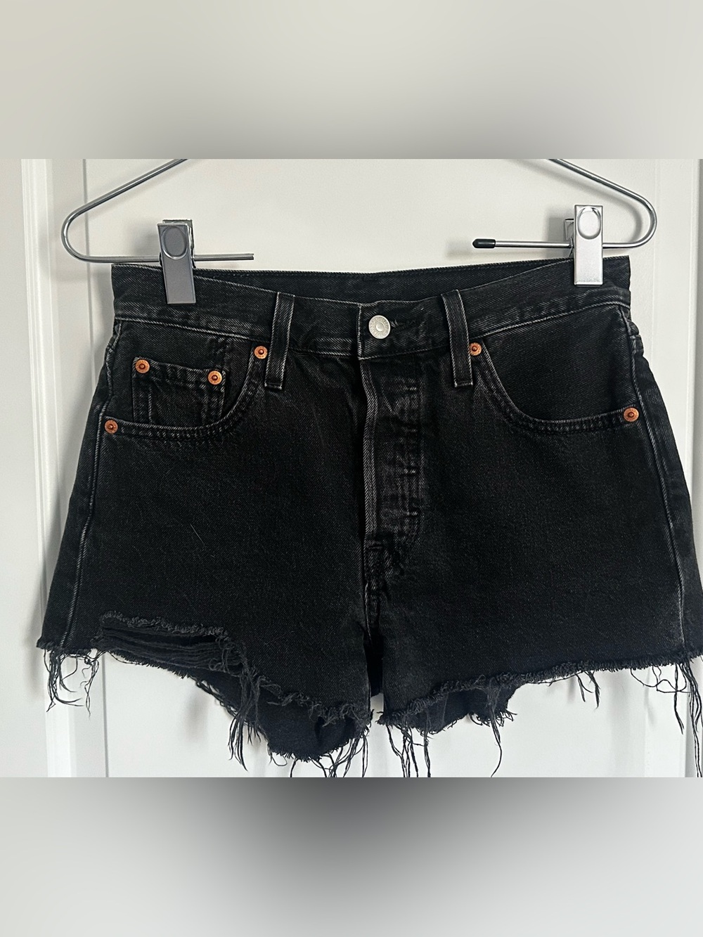 501 black denim shorts